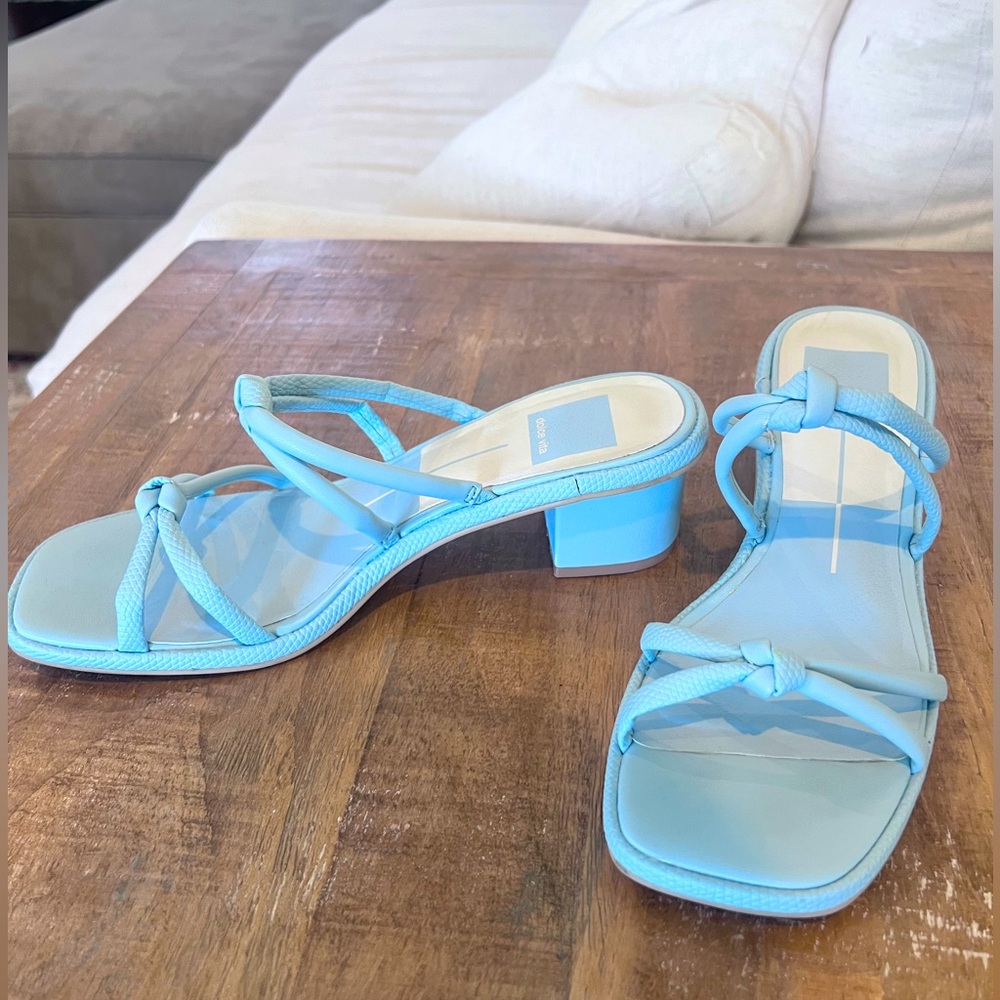 Dolce Vita light blue heeled sandals.